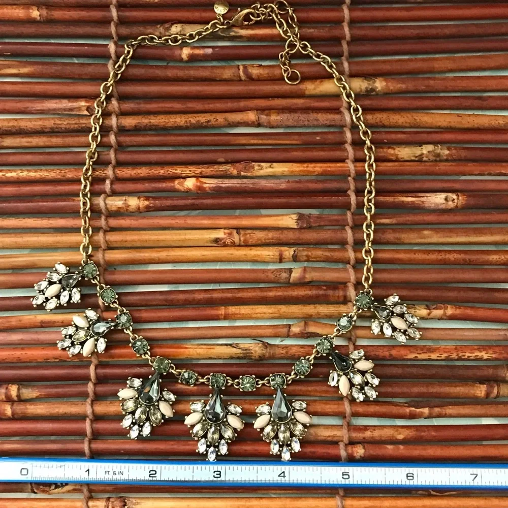 J. Crew Bewjeweled Rhinestone Gold Tone Floral Necklace